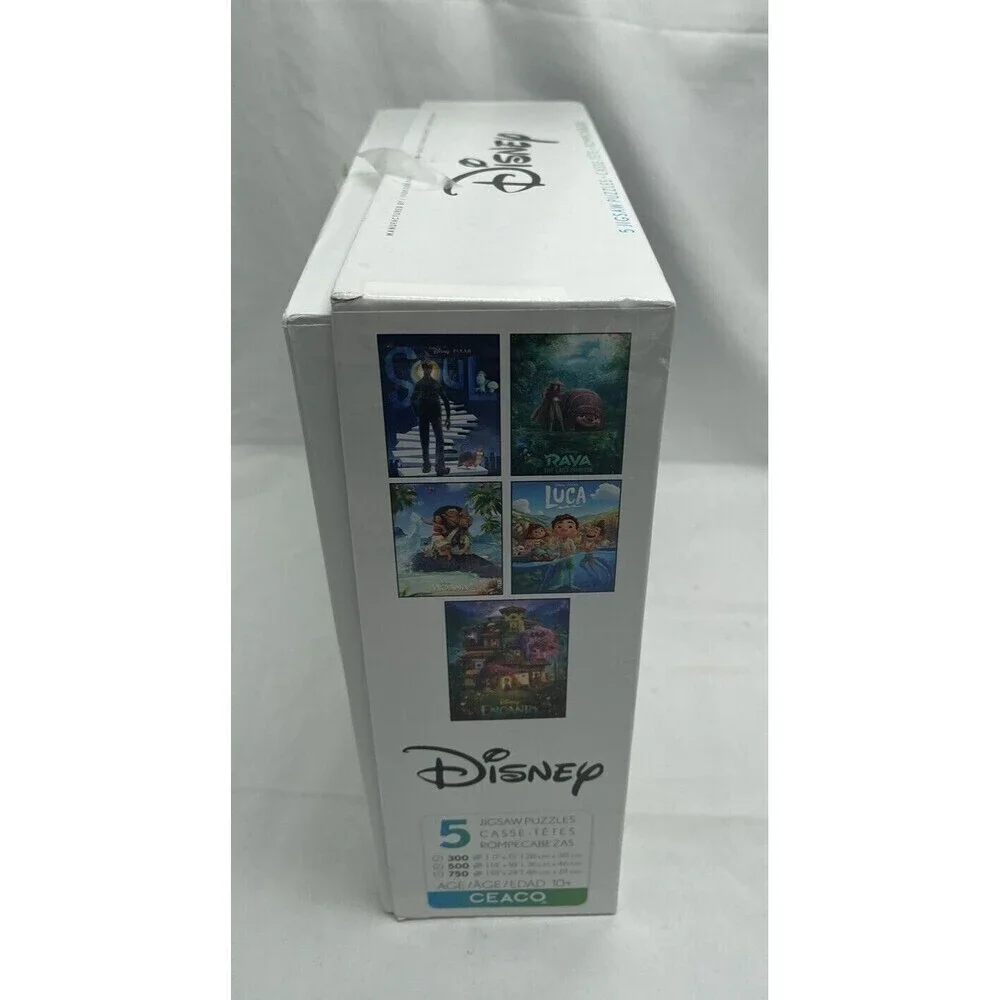 5 in 1 Jigsaw Puzzle Disney Movies Encanto Moana Soul Raya Luca Open Box Unused